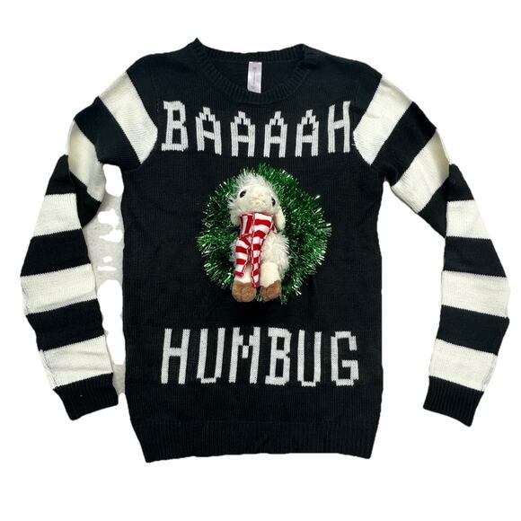 Ugly Christmas Sweater Womens Size Medium Bah Humbug 3D Sheep Lamb Holiday - Picture 1 of 7